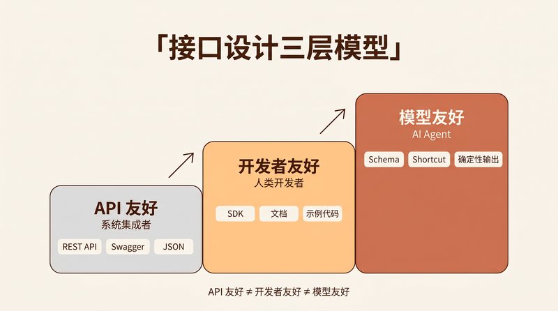 接口设计三层模型：API 友好 → 开发者友好 → 模型友好